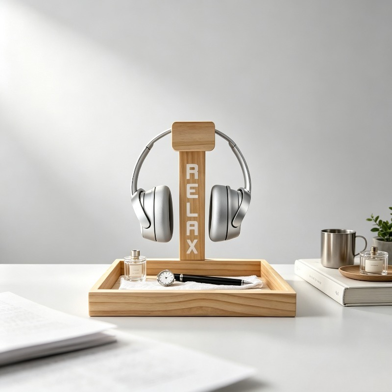 Gaming Accessories Organizer - Ahşap Oyun Kulaklığı Standı, Kulaklık ve